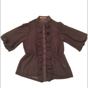✨4/$25✨ Lovestich Grey button-up ruffled blouse - Size Medium